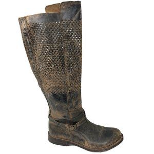 Bed Stu Boots Tall Brown Distressed Perforated